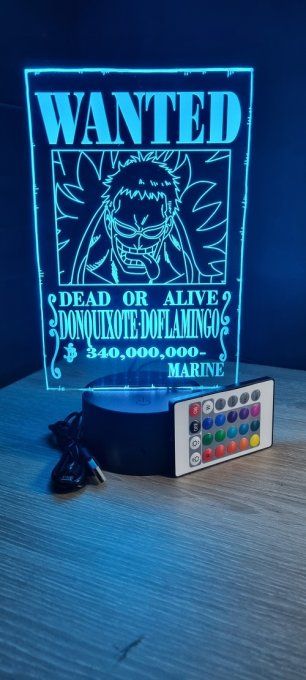 Lampe led 3D Doflamingo Wanted, manga, veilleuse, idée cadeau, dessin animé, déco, chevet
