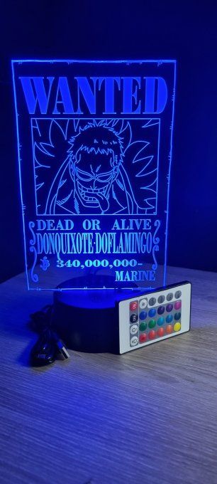 Lampe led 3D Doflamingo Wanted, manga, veilleuse, idée cadeau, dessin animé, déco, chevet