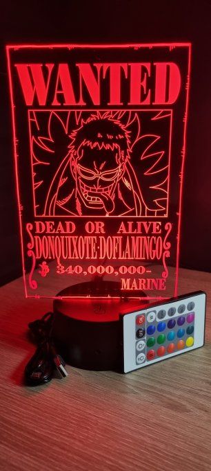 Lampe led 3D Doflamingo Wanted, manga, veilleuse, idée cadeau, dessin animé, déco, chevet