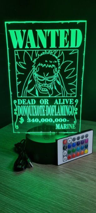 Lampe led 3D Doflamingo Wanted, manga, veilleuse, idée cadeau, dessin animé, déco, chevet
