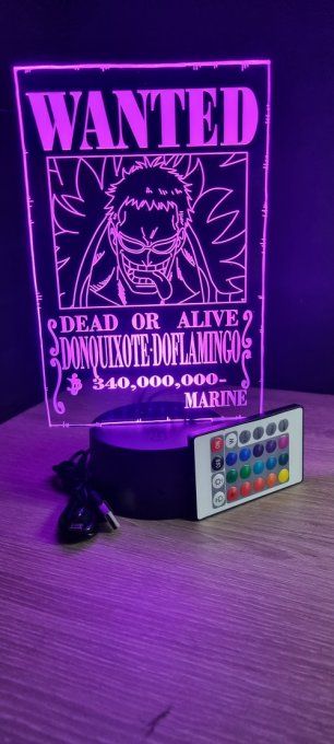 Lampe led 3D Doflamingo Wanted, manga, veilleuse, idée cadeau, dessin animé, déco, chevet