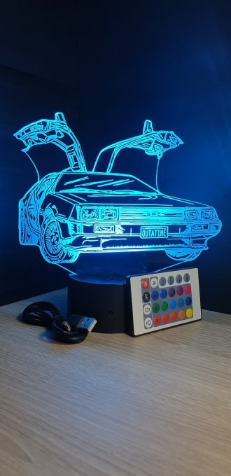 Lampe led 3D Doloréan de face, Retour vers le futur, veilleuse, déco