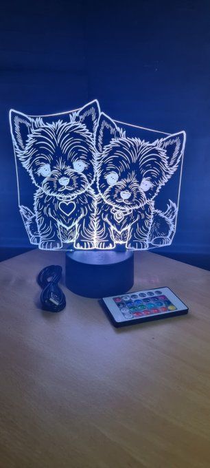 Lampe led 3D Deux chien, animé, chien, veilleuse, luminaire, chevet 