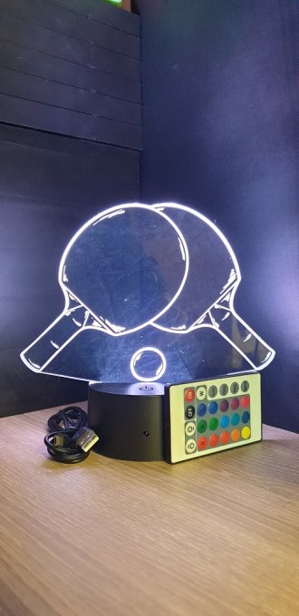 Lampe led 3D Double raquette ping pong, veilleuse, chevet, néon