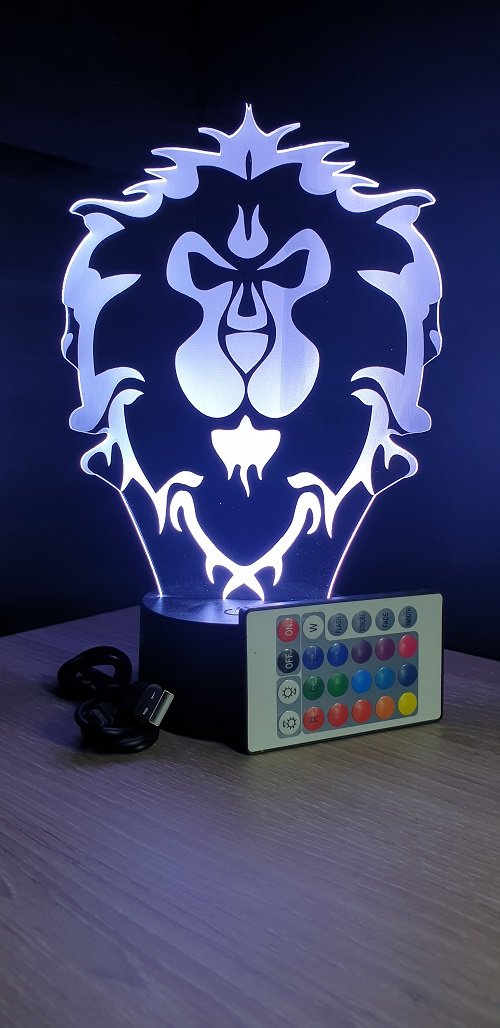 Lampe led 3D Lion WOW, PC, jeux vidéo, veilleuse, cadeau original, personnalisable, illusion