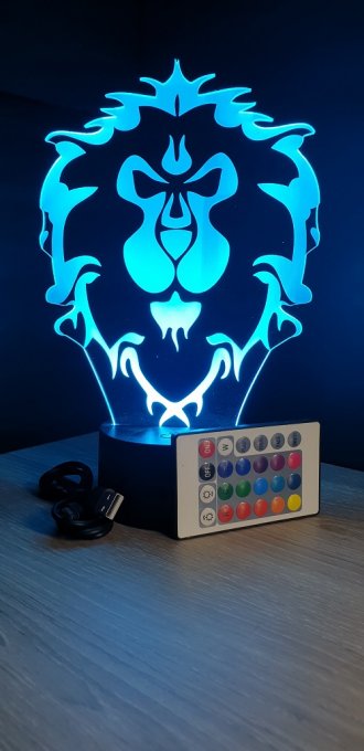 Lampe led 3D Lion WOW, PC, jeux vidéo, veilleuse, cadeau original, personnalisable, illusion