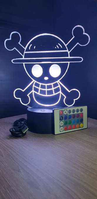 Lampe led 3D Embleme One Piece, manga, veilleuse, idée cadeau, dessin animé, déco, illusion