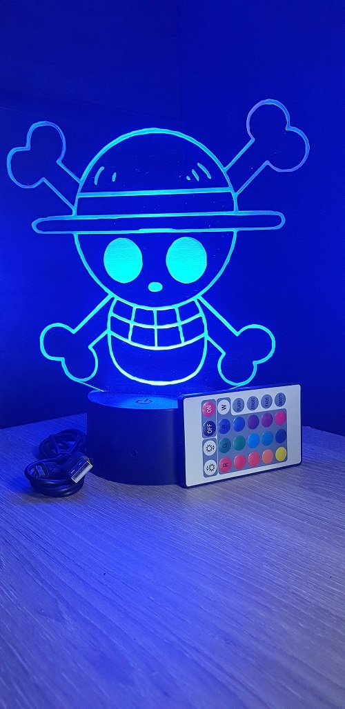  Emblème One Piece, luffy, mugiwara, lampe led, lampe  3d, veilleuse, lampe personnalisable, éclairage, illusion, idée cadeau,  cadeau original