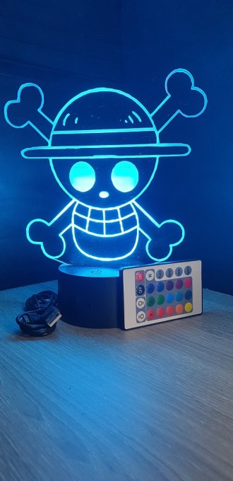 Lampe led 3D Embleme One Piece, manga, veilleuse, idée cadeau, dessin animé, déco, illusion