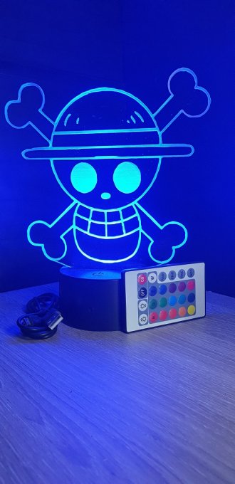 Lampe led 3D Embleme One Piece, manga, veilleuse, idée cadeau, dessin animé, déco, illusion