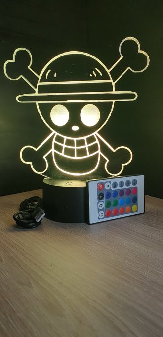 Lampe led 3D Embleme One Piece, manga, veilleuse, idée cadeau, dessin animé, déco, illusion