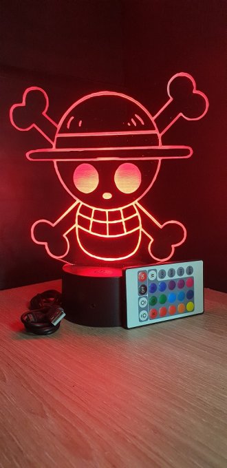 Lampe led 3D Embleme One Piece, manga, veilleuse, idée cadeau, dessin animé, déco, illusion
