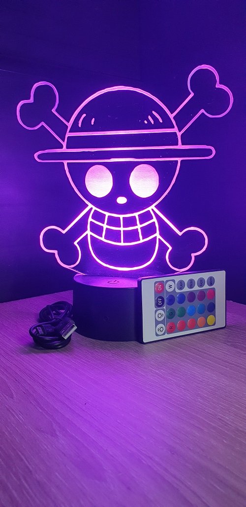  Emblème One Piece, luffy, mugiwara, lampe led, lampe  3d, veilleuse, lampe personnalisable, éclairage, illusion, idée cadeau,  cadeau original