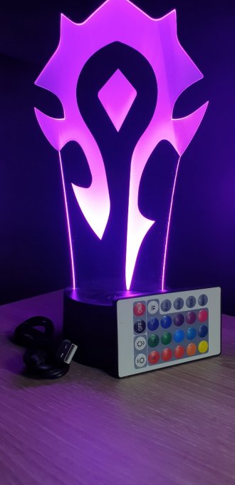 Lampe led 3D Emblème WOW, PC, jeu vidéo, veilleuse, cadeau original, personnalisable, illusion