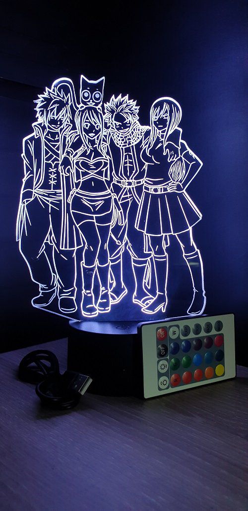  Lampe led 3d, Grey Fullbuster, Jellal, Fairy Tail,  Natsu, magie, Erza, manga, fairy tail, manga, veilleuse, lampe  personnalisable, éclairage, illusion, idée cadeau, cadeau original