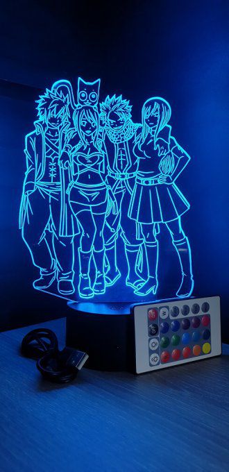 Lampe led 3D Equipe Fairy Tail, manga, veilleuse, idée cadeau, dessin animé, déco, illusion