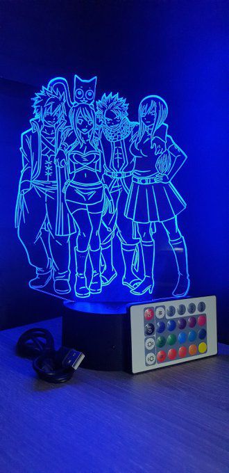 Lampe led 3D Equipe Fairy Tail, manga, veilleuse, déco, illusion