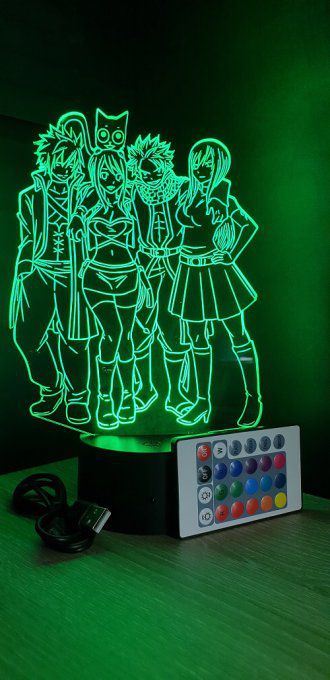 Lampe led 3D Equipe Fairy Tail, manga, veilleuse, déco, illusion