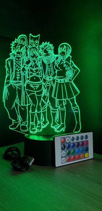 Lampe led 3D Equipe Fairy Tail, manga, veilleuse, idée cadeau, dessin animé, déco, illusion