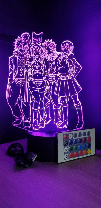 Lampe led 3D Equipe Fairy Tail, manga, veilleuse, déco, illusion