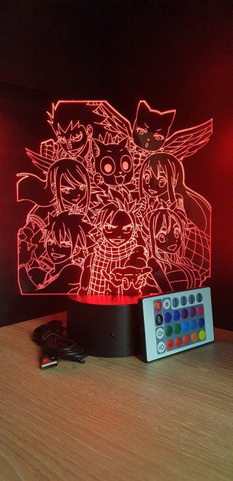 Lampe led 3D Equipe visage Fairy Tail, manga ,veilleuse, idée cadeau, dessin animé , déco, illusion