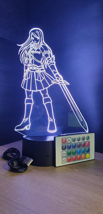 Lampe led 3D Erza Scarlett, manga, veilleuse, idée cadeau, dessin animé, déco, illusion, bureau