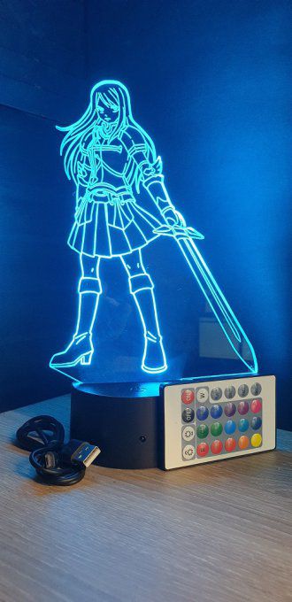 Lampe led 3D Erza Scarlett, manga, veilleuse, idée cadeau, dessin animé, déco, illusion, bureau