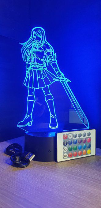 Lampe led 3D Erza Scarlett, manga, veilleuse, idée cadeau, dessin animé, déco, illusion, bureau