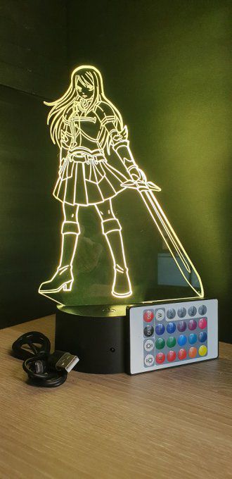 Lampe led 3D Erza Scarlett, manga, veilleuse, idée cadeau, dessin animé, déco, illusion, bureau