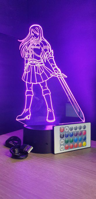 Lampe led 3D Erza Scarlett, manga, veilleuse, idée cadeau, dessin animé, déco, illusion, bureau