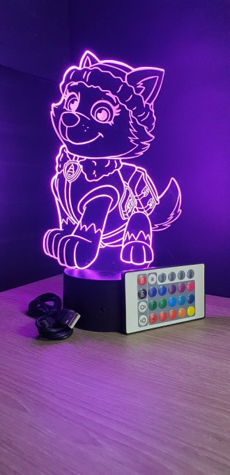 Lampe led 3D Pat Patrouille Everest, veilleuse, chevet, dessin animé