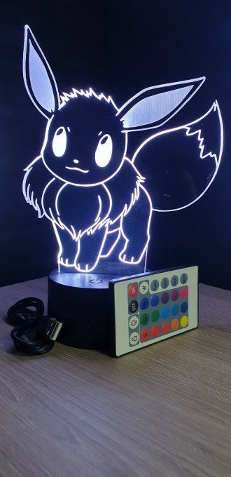 Lampe led 3D Evoli, Pokemon, dessin animé, veilleuse, cadeau original, personnalisable, chevet