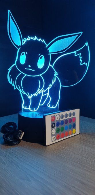 Lampe led 3D Evoli, Pokemon, dessin animé, veilleuse, cadeau original, personnalisable, chevet