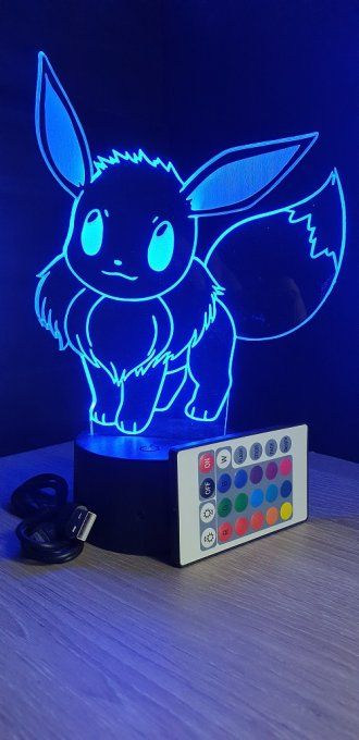 Lampe led 3D Evoli, Pokemon, dessin animé, veilleuse, cadeau original, personnalisable, chevet