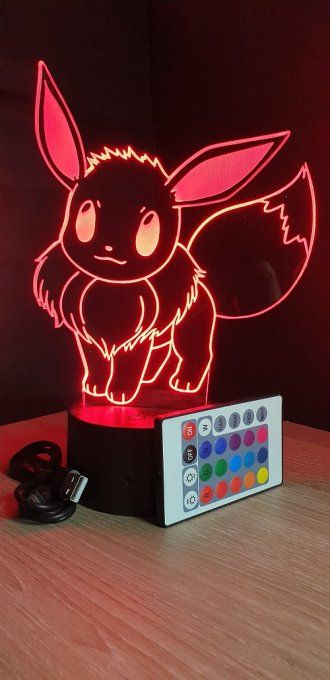 Lampe led 3D Evoli, Pokemon, dessin animé, veilleuse, cadeau original, personnalisable, chevet