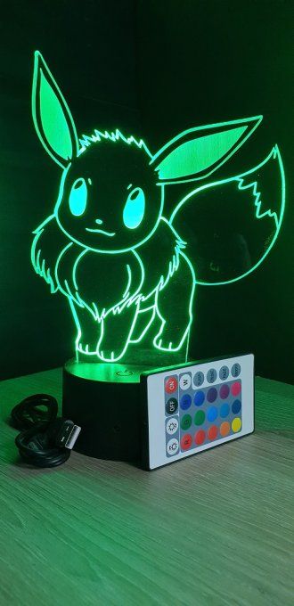 Lampe led 3D Evoli, Pokemon, dessin animé, veilleuse, cadeau original, personnalisable, chevet
