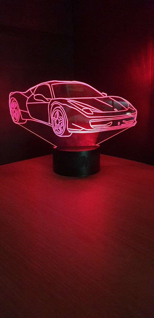 Lampe led 3D Ferrari, voiture ,veilleuse, chevet, néon, idée cadeau, déco, illusion, bureau, lumière
