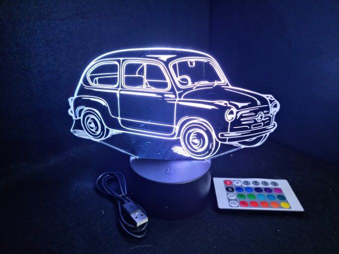 Lampe led 3D Fiat 500, voiture, veilleuse, chevet, cadeau, lumière