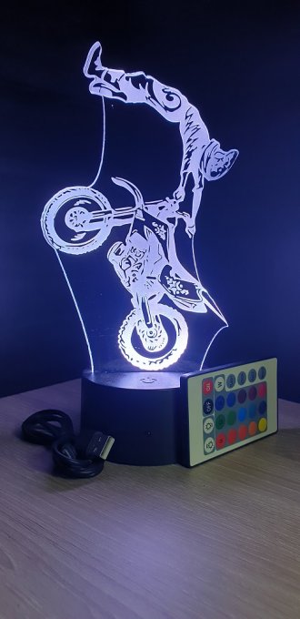 Lampe led 3D Figure Moto cross, acrobatie, Moto, veilleuse, chevet, néon, cadeau, déco, illusion
