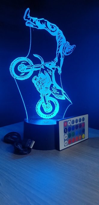 Lampe led 3D Figure Moto cross, veilleuse, chevet, néon, illusion