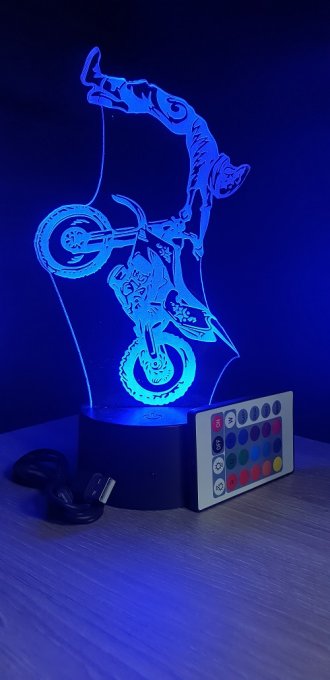 Lampe led 3D Figure Moto cross, veilleuse, chevet, néon, illusion