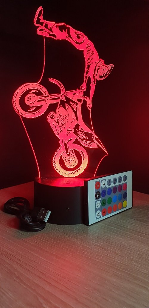 Lampe led 3D Figure Moto cross, acrobatie, Moto, veilleuse, chevet, néon, cadeau, déco, illusion