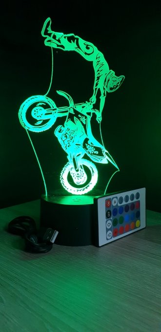 Lampe led 3D Figure Moto cross, veilleuse, chevet, néon, illusion