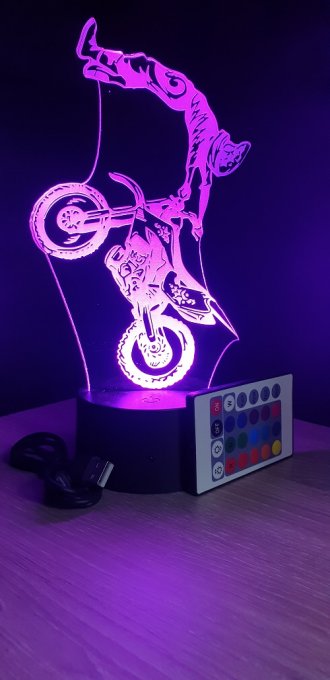 Lampe led 3D Figure Moto cross, veilleuse, chevet, néon, illusion