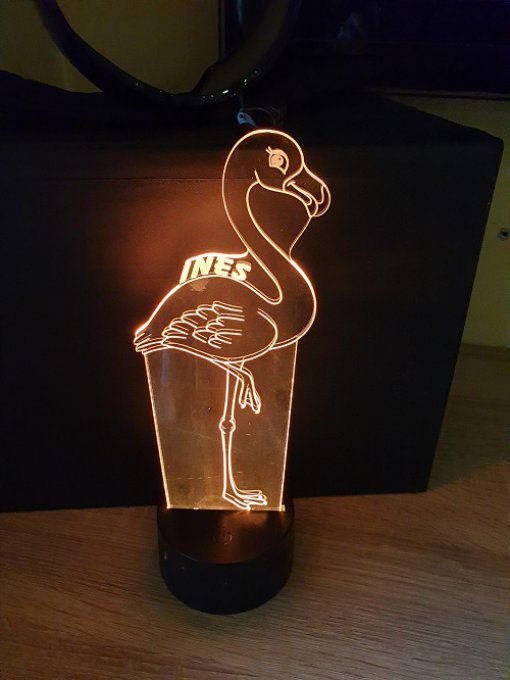 Lampe led 3D Flamand rose, chevet, veilleuse, déco, personnalisable