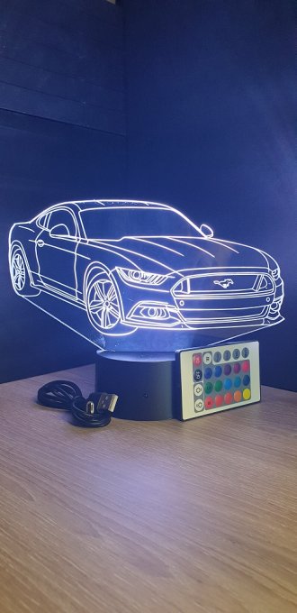 Lampe led 3D Ford Mustang, voiture ,veilleuse, chevet, néon, idée cadeau, déco, illusion, bureau