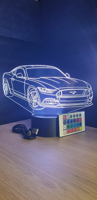 Lampe led 3D Ford Mustang, voiture ,veilleuse, chevet, néon, luminaire