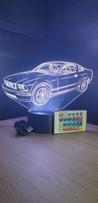 Lampe led 3D Ford Mustang GT, voiture, veilleuse, illusion, bureau