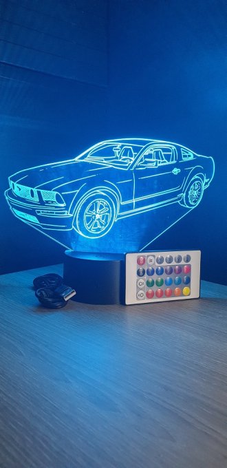 Lampe led 3D Ford Mustang GT, voiture, veilleuse, chevet, néon, idée cadeau, déco, illusion, bureau