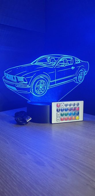 Lampe led 3D Ford Mustang GT, voiture, veilleuse, chevet, néon, idée cadeau, déco, illusion, bureau